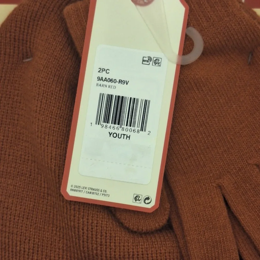 Levi Strauss Kids Beanie & Gloves Set Barn Red One Size Warm NEW